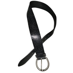 Express Genuine Leather Belt Black White Crackle Silver Buckle Made in USA Small